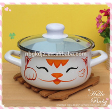 3Pcs coating cute cat mini enamel cookware casserole sets with PP knob glass Lid and enamel handle